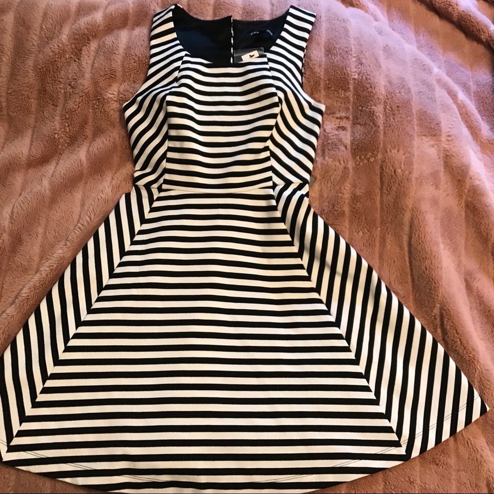NWT Express B&W Stripe Fit and Flare Dress